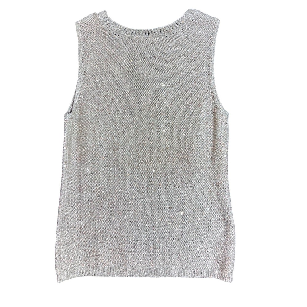 Chicos Womens Size 2 Metallic Knit Sweater Vest Beige Sparkle Casual Work Party - Picture 3 of 10